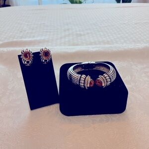 Cuff Bracelet Silver and Gold Tone and Earrings